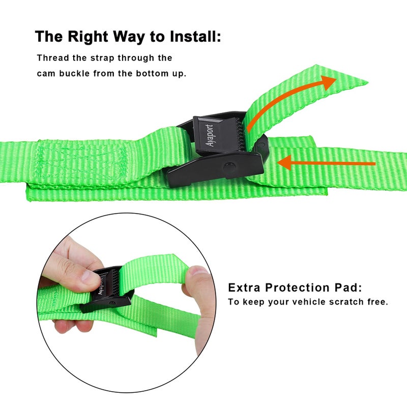 Ayaport Lashing Straps Car Roof Rack Straps Cam Buckle Tie Down Strap for Kayak, SUP, Canoe, Surfboard Packing (Green, 1"" x 12') - Image 5